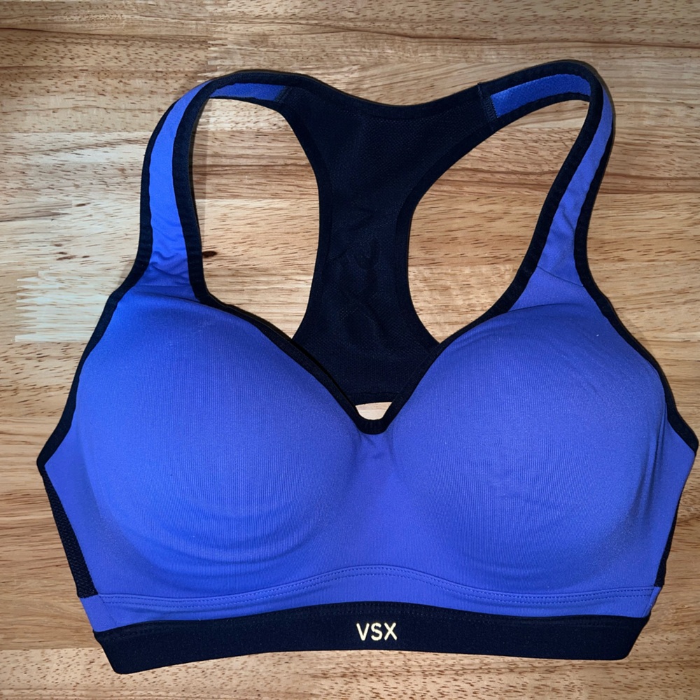 VSX Blue and Black Sports Bra with Racerback Design